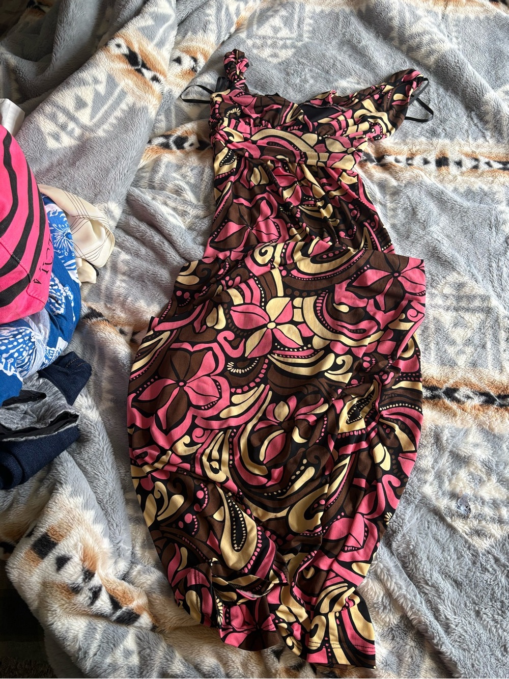 Rampage Pink, Brown & Cream Striped Floral Top